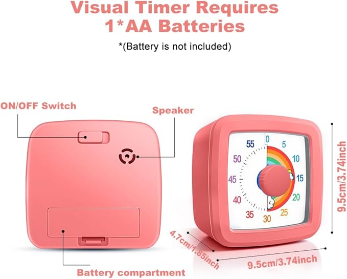 MEPHILIMIA Visual Timer for Children, 60 Minute Countdown for Classroom, Office, Kitchen, Desk, Kids Time Mana Gement Tools with Quiet Operation, Pomodoro Timer Rainbow Pattern