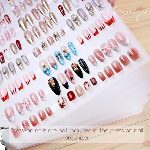 Clear Press on Nails Storage Box Press on Nail Organizer Binder Salon Art Display Supplies Packaging Book Sample Exhibition with Double-sided Adhesive Medium A5 - color: A5-Medium