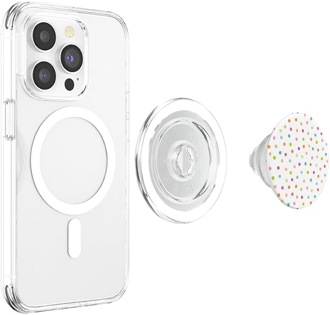 Cute Polka Dot Colorful Pattern Design on White PopSockets Adhesive PopGrip