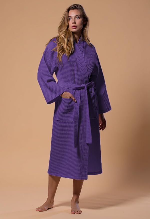 Turquaz Lightweight Full-Length Robes For Women Waffle Kimono Bathrobe - Soft, Fast-Drying, Long-Lasting Cotton Blend Unisex