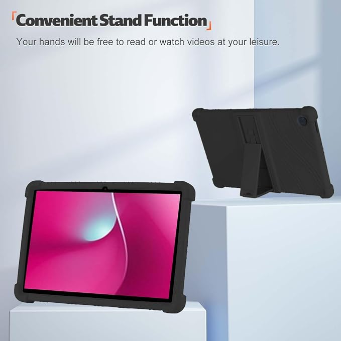 Case for T-Mobile REVVL Tab 2 10.1 Inch Android Tablet - Durable Grip Protection Silicone Case with Kickstand (Black)