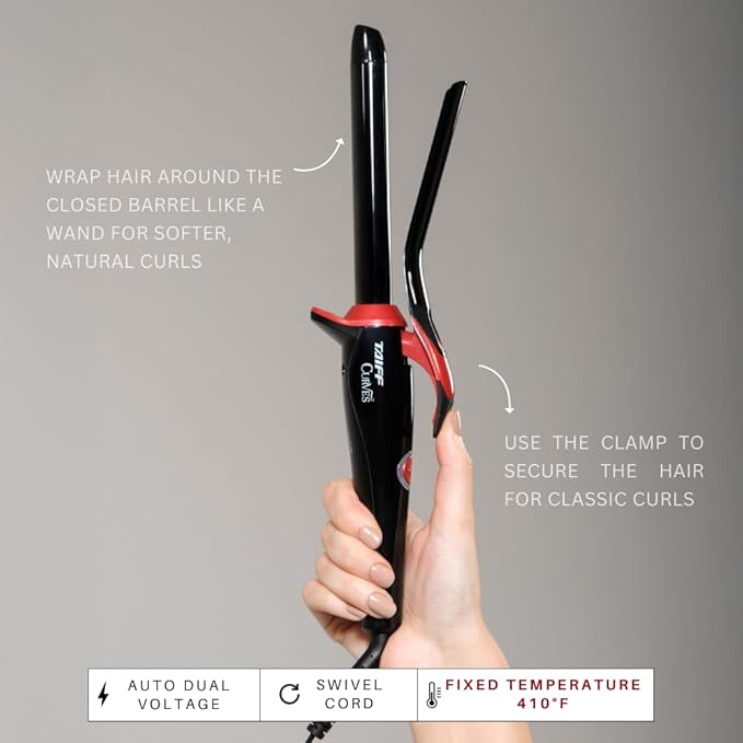 TAIFF Curves Professional Black Titanium Curling Iron – High-Performance Hair Curler & Rizadora para Cabello with Dual Voltage | Fixed Temperature 410°F | 3/4”