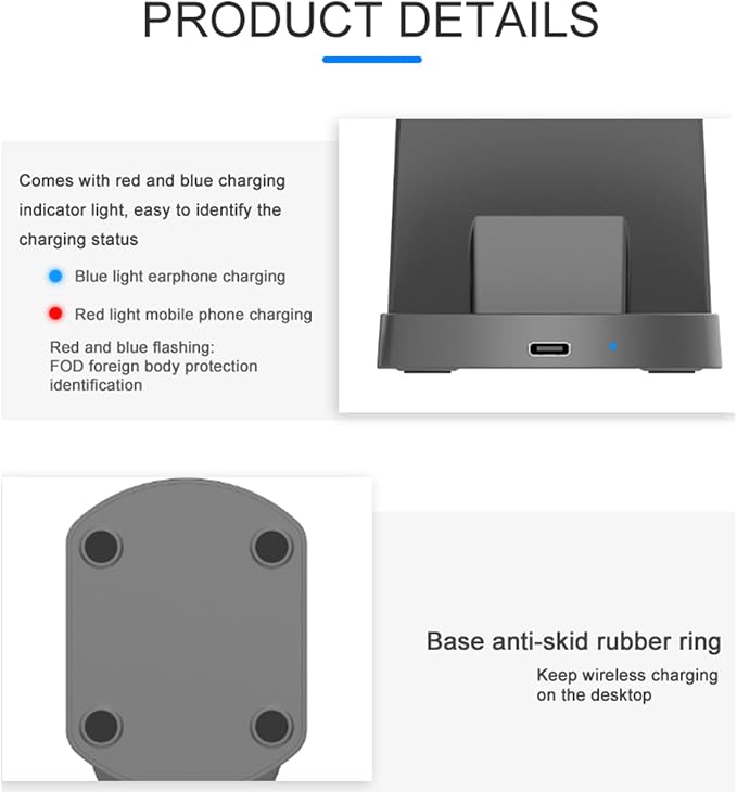 Aoresac 15W Fast Charging Dock 3 in 1 Wireless Charging Station Smartphone Watch Earbuds Stand Holder with Anti Slip Design Indicator Light for Home Office Hotel Bar