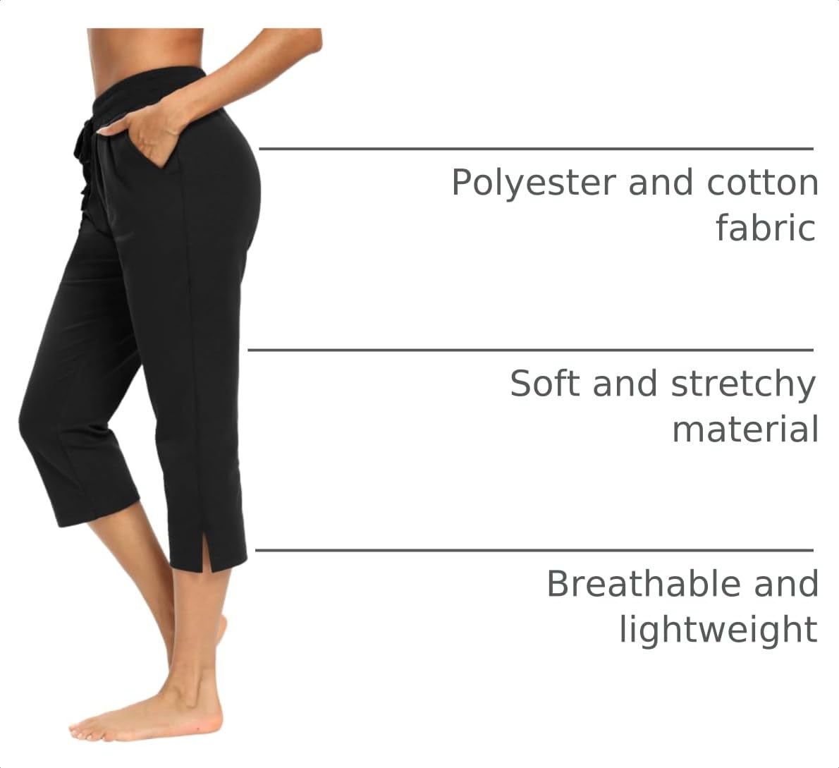 LEXISLOVE Capris for Women Casual Summer Wide Leg Crop Pants Loose Comfy Drawstring Yoga Jogger Capri Pants with Pockets Black XL