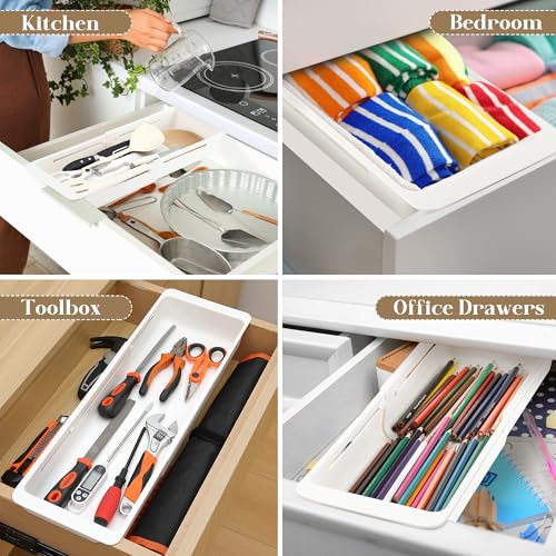 1 Pack Deep Drawer Organizer Bins, Sliding Drawer Organizer Bin Expandable and Adjustable Tray for Kitchen Utensils, Towels, BBQ Tools, Durable Plastic Sliding for Easy Storage (17.4-27.6") - size: 17.4-27.6"