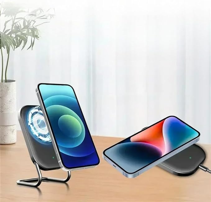 Desktop 15W 2 in 1 Magnetic Wireless Charger Stand for iPhone 17 16 15 14 13 12 Pro Max Samsung (Black)