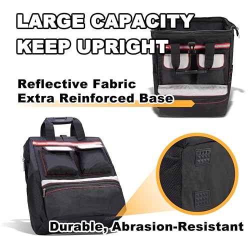 Backpack Tool Bag with Padded Back Support Heavy Duty Tool Kit Carrier Storage Bags for Electrician, Plumber, HVAC, Cable Repairman