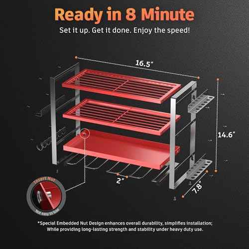 Power Tool Organizer Wall Mount, 4 Layer Drill Holder Wall Mount, Heavy Duty Tool Rack, Garage Tool Organizers and Utility Storage Rack for Drill Holder Charging Station, Perfect for Father's Day Gift