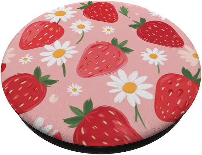 Pink Strawberry Daisy Pattern PopSockets PopGrip for MagSafe
