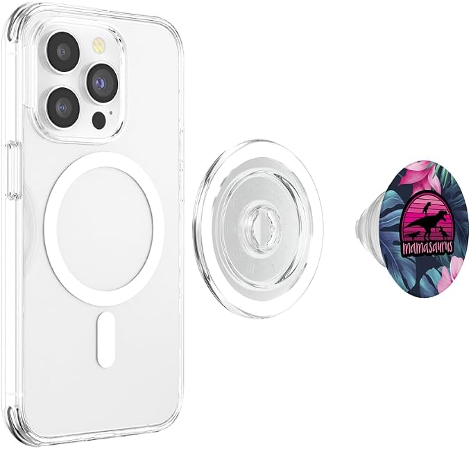 Mamasaurus Floral - 3 Kids Retro Funny Gift For Mother Case PopSockets Adhesive PopGrip