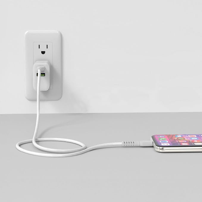 35W Super Fast Charger Dual Port Charger 1 USB-C and 1 USB-A Ports Type C and Type A 6ft. (1.8m) Cable C-C Included | White