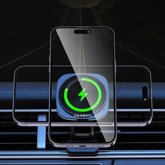 RGB LED Magnetic Wireless Charger Car Phone Holder Stand Car Mount for iPhone 17 16 15 14 16 12 Pro Max Car Fast Charging Station (White with Cable)