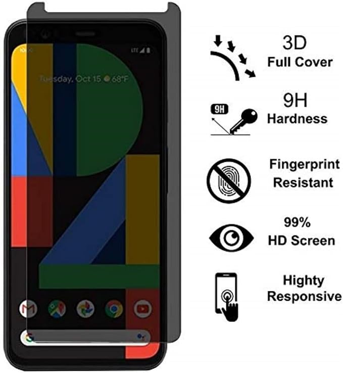 3 Pack Privacy Screen Protector for Google Pixel 4 9H Hardness [Anti-Scratch] Full Coverage Anti-Spy Tempered Glass Film for Google Pixel 4 [Don’t Support Fingerprint Unlock] | 9H Hardness Anti-Spy T