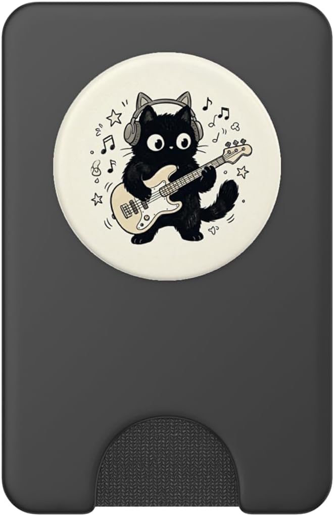 Black Cat Guitar Music Book Lover Bookish Librarian Reading PopSockets PopWallet for MagSafe
