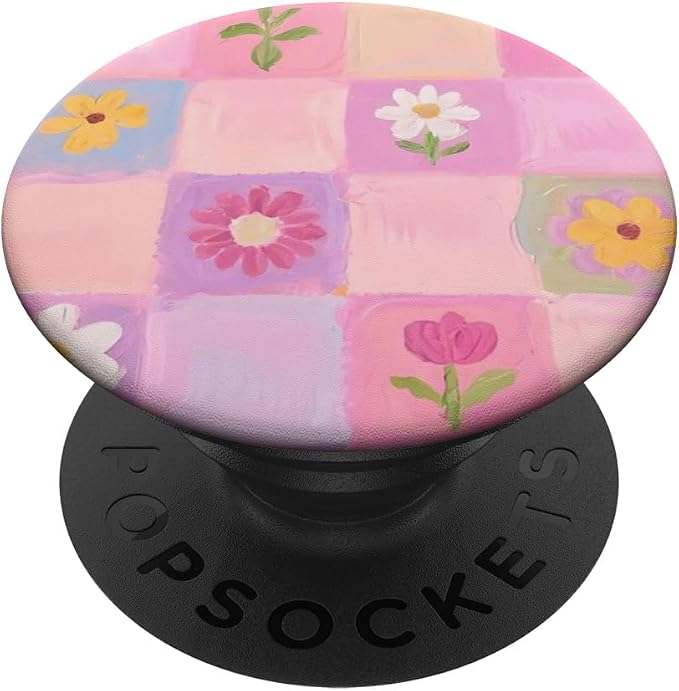 Pink Pastel Floral Check Pattern PopSockets PopWallet for MagSafe