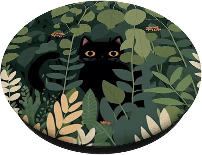 Aesthetic Cute Black Cat Hiding in Botanical Garden PopSockets Adhesive PopGrip