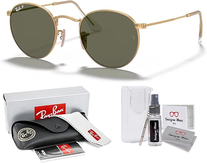 Ray-Ban RB3447 ROUND METAL Sunglasses For Men +BUNDLE with ACCESSORY EYEWEAR KIT