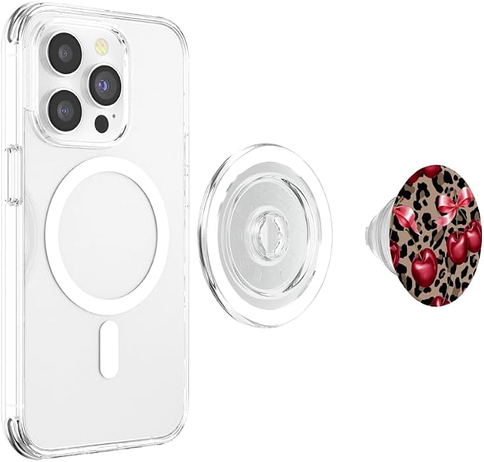 Brown Cheetah Valentine Girls Leopard Print Cherry And Bow PopSockets Adhesive PopGrip