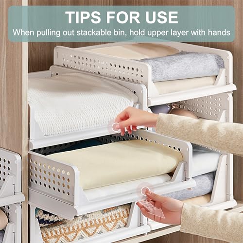 Goderewild Stackable Foldable Storage Baskets, Folding Storage Bins, Closet Organizers and Plastic Drawer Shelf Storage Container for Wardrobe, Cupboard, Kitchen, Bathroom, Office (White, 4L) - size: 4L