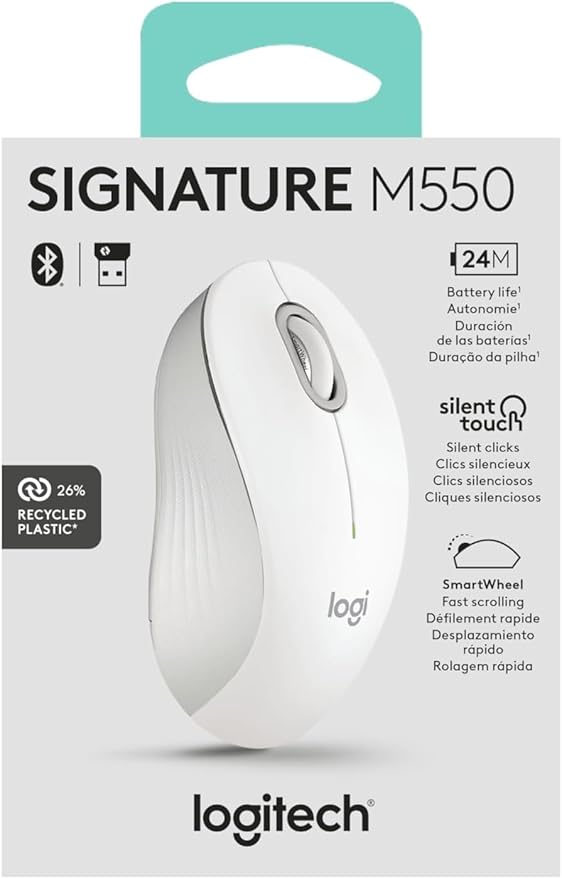 Logitech Signature M550 Wireless Mouse - for Small to Medium Sized Hands, 2-Year Battery, Silent Clicks, Bluetooth, Multi-Device Compatibility - Off White