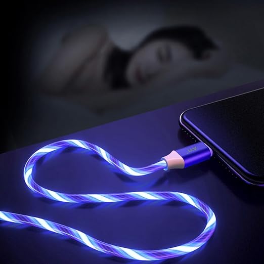 IHAO Multi Ports Light-Up USB Cable USBA to USBC/MicroUSB Cable Durable Fast Charging Cable with Visible Current Flow As Night Light Use-3in1 Blue