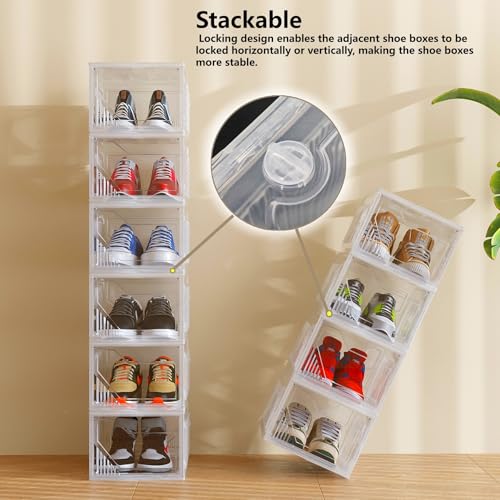 AWTATOS Shoe Storage Boxes, Thickened Shoe Storage Organizer with Clear Magnetic Door, Stackable Shoe Container with Lids, Collapsible Large Shoe Rack, Fit up to US Size 15, 10 Pack - size: 10 pack