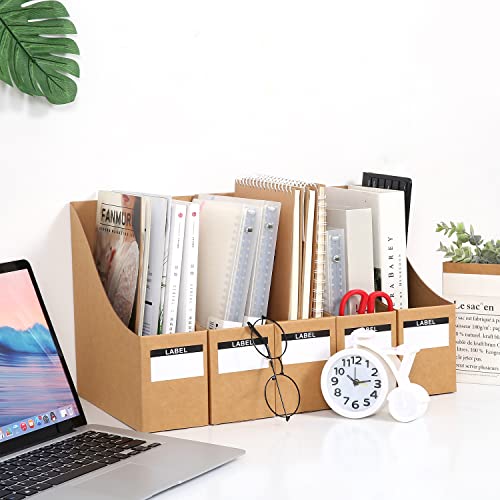 Foldable Desk File Holder Organizer Sturdy Cardboard Magazine Storage Box Document Rack with Blank Label Stickers for Home School Office (15, Brown) - color: Brown