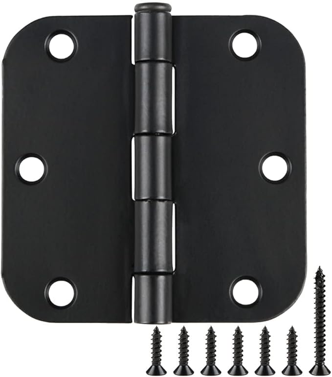 3 Pack Interior Matte Black Door Hinges Rounded 3.5 Inch x 3 1/2" Indoor Heavy Duty Metal Hardware Kits 3 ½" 5/8" Radius Office Flat Hinge for Bifold Doors Decorate Master Guest Bedroom Storage Room