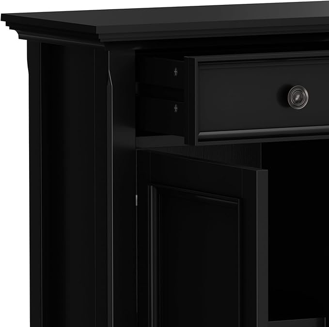 SIMPLIHOME Amherst 36-inch Wide Transitional-Style Storage Cabinet in Black with Drawers and Adjustable Shelves for Entryway or Living Room