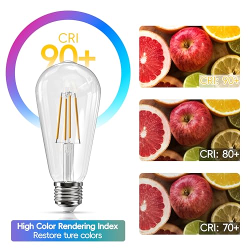 Jensense Edison Bulbs 6W E26 LED Bulb 60 Watt Equivalent, Vintage LED Light Bulbs CRI90+ ST19, Dimmable Clear Light Bulbs, 2700K Soft Warm White 4 Pack