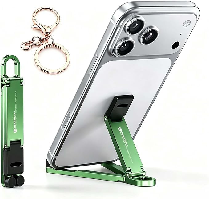 Aluminum Alloy Folding Phone StandPortable Mini Keychain Universal Desktop Holder Lightweight 22g Multifunctional Phone Support (Black)