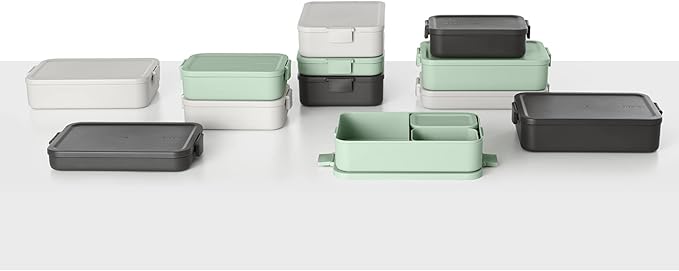Brabantia Make & Take Large Lunch Box (Light Gray) BPA-Free, Airtight Snap Locks, Microwave & Freezer Safe, Travel Meal Prep Container