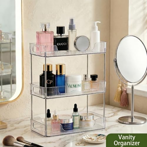 3 Tier Bathroom Counter Organizer, Bathroom Counter Shelf, Vanity Organizer Countertop, Skin Care Organizer, Makeup Perfume Organizer for Bathroom Tray, Cosmetic, Dresser, Kitchen - size: 3 pack