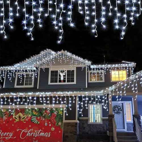 YEGUO 66ft 800 LED Icicle Lights Outdoor Waterproof, 160 Drops Icicle Christmas Light Connectable, 8 Modes White Icicle Xmas Lights with Timer Memory
