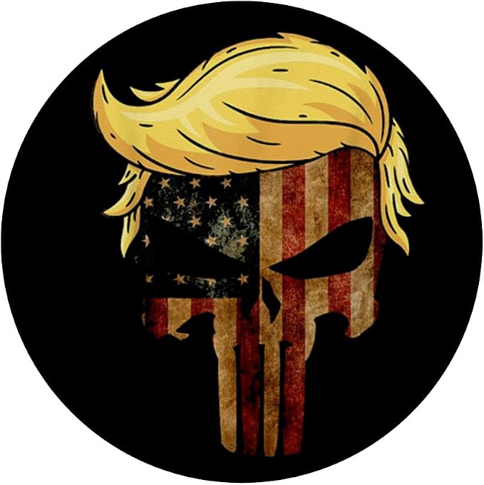 Skull with iconic Trump Hair president Flag America Tshirt PopSockets Adhesive PopGrip