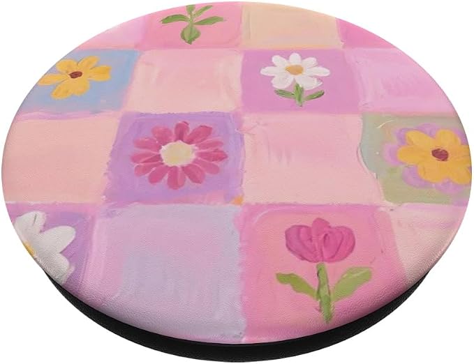 Pink Pastel Floral Check Pattern PopSockets PopWallet for MagSafe