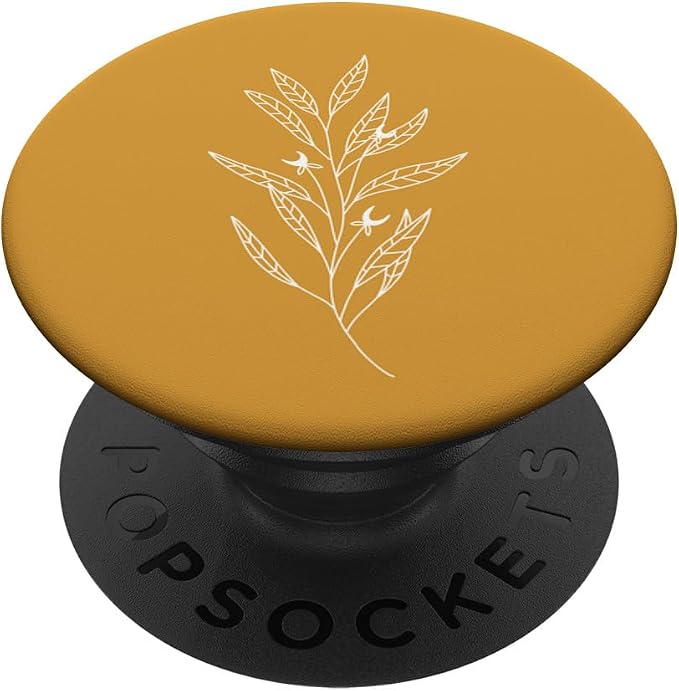 Delicate Boho Botanical Leaves Motif Mustard Yellow PopSockets Adhesive PopGrip