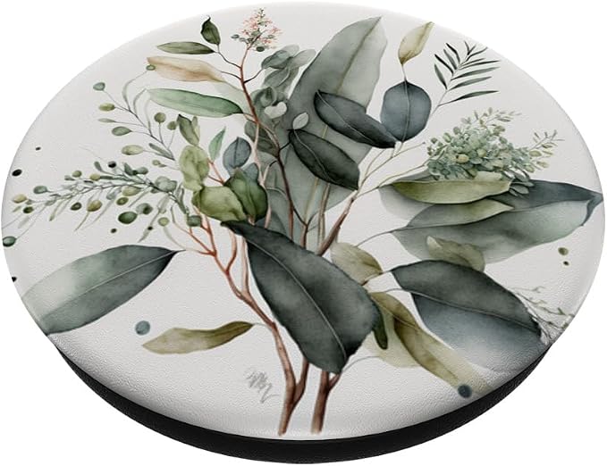 Botanical Watercolor Eucalyptus Leaves Green Blossom Flowery PopSockets Adhesive PopGrip
