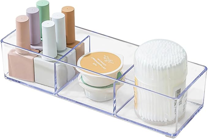 carrotez 3 Compartment Clear Plastic Drawer Organizer for Makeup, Bathroom, Desk, Vanity