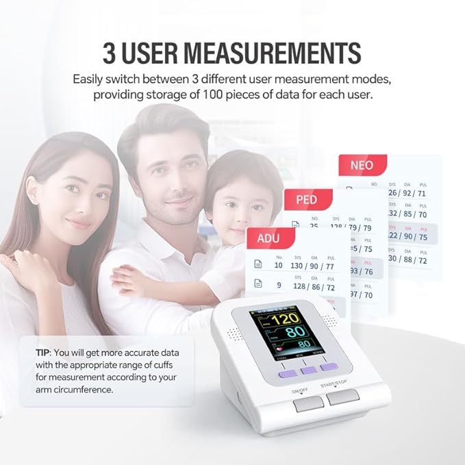 CONTEC Blood Pressure Monitor Upper Arm Cuff 3 Size Cuffs 300 Sets Memory Families use