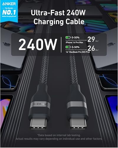 Anker Prime 67W USB C Charger&ampAnker Nano USB C Cable 240W 6FT Flexible Multi-Color Braided Cord