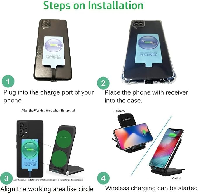 External Type-C Wireless Charging Adapter Receiver for Samsung Galaxy A14 A24 A34 A04 A54 with Stand Folding Charger
