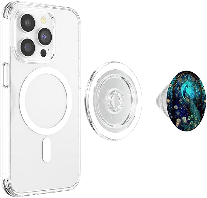 Galaxy Peacock Mysterious Floral Peacock Moon PopSockets Adhesive PopGrip