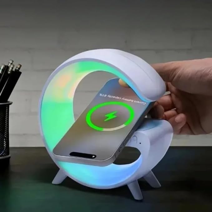 Desktop Mobile Phone Wireless Charger Pad Stand RGB Night Light Fast Charging Station for iPhone Samsung Xiaomi Huawei (Black)