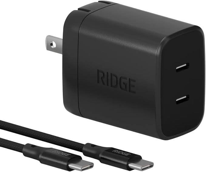 Ridge 45W Wall Charger Set Dual USB-C Ports Laptop-Grade Power with Complete Cable Kit Included - Basecamp Orange