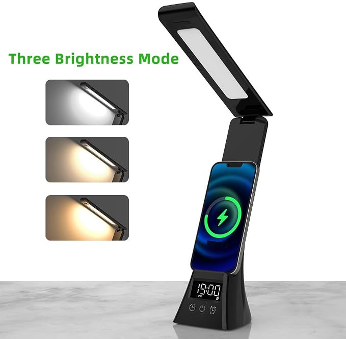 IHAO 3in1 Multifunctional Foldable Wireless Charging Station with LED Ambient Night Light Fast QC3.0 Charger for Phone iWatch Headphone Space-Saving Auto-Shutoff &amp Overcharge Protection-Black