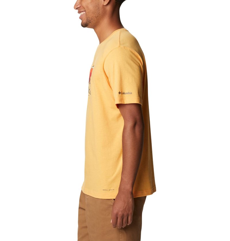 Columbia Men's Thistletown Hills Graphic Short Sleeve, Mango Heather/Hikers Graphic, 3X Big