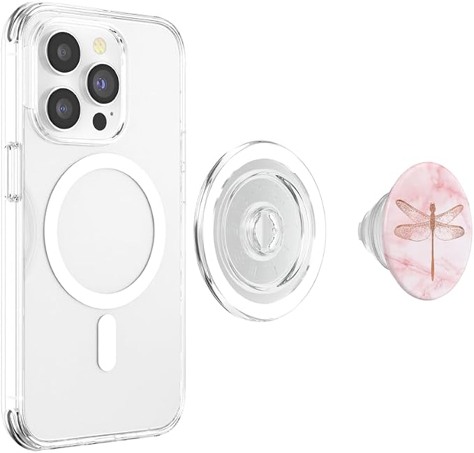 Rose Dragonfly Pink White PopSockets Adhesive PopGrip