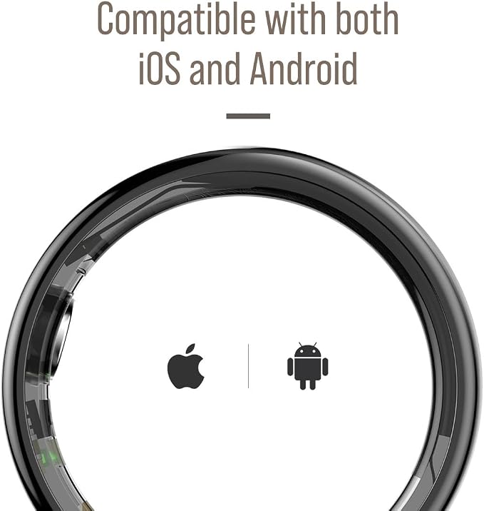 Herz P1 Smart Ring and Charging Case Bundle - (Size 12) Health Ring Tracks 20+ Metrics Bluetooth Sleep &amp Activity Tracker 6 Day Battery Life Magnetic Charging Case iOS &amp Android App