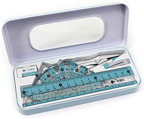LABANCA 7 Pcs Compass Set with Protractor Rulers Drafting Tools Kit for Math Geometry (Y-Blue)